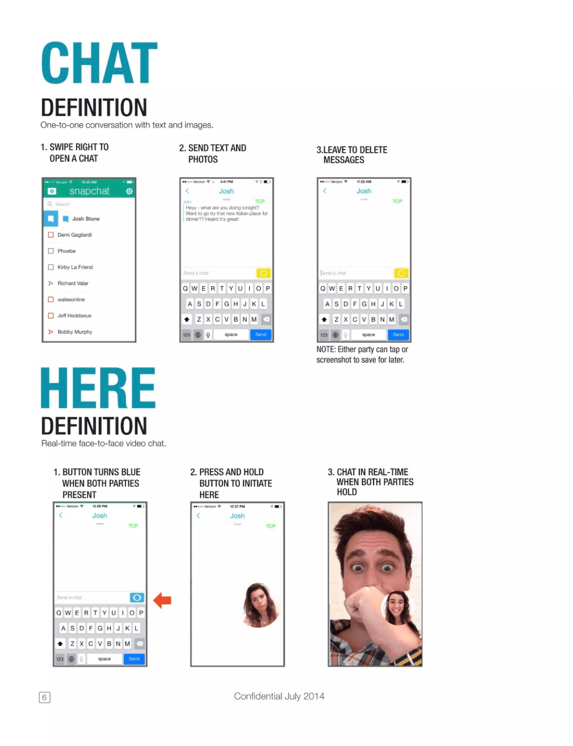 Snapchat Pitch Deck (2014), Chat and Here