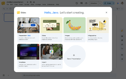 Google support screenshot for Gemini presentation generation in Google Slides