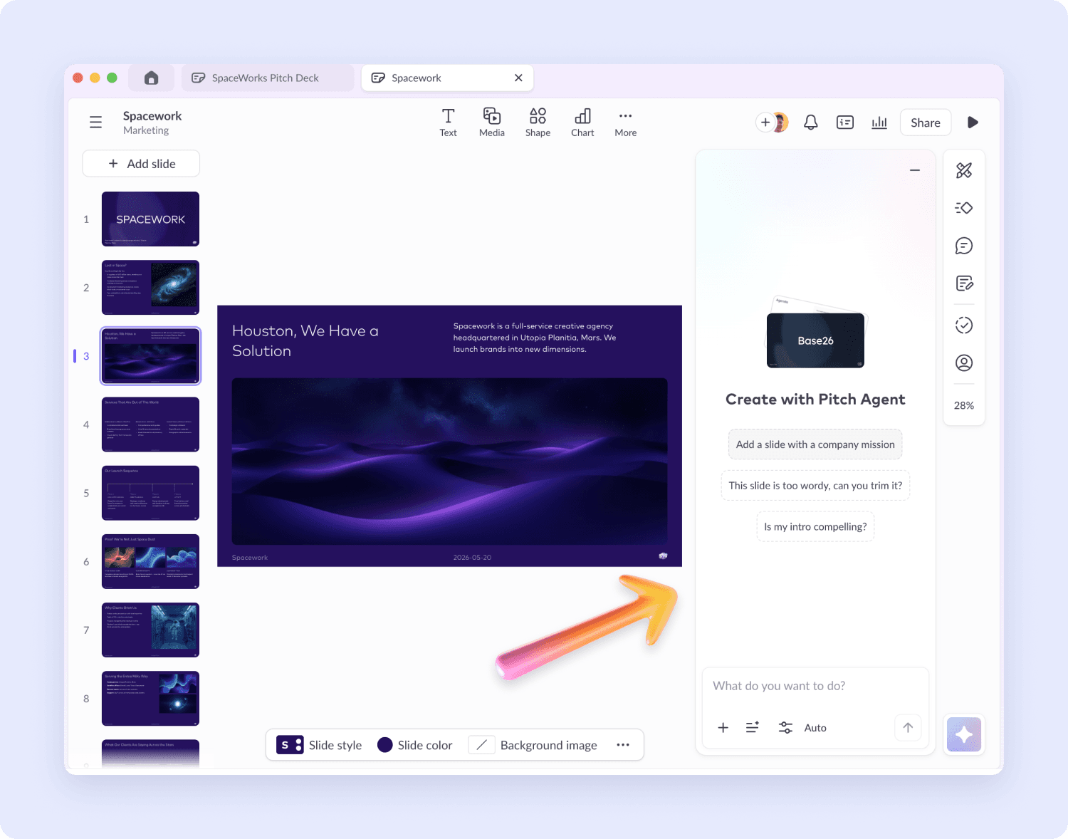 Pitch help center screenshot showing Pitch Agent in the editor