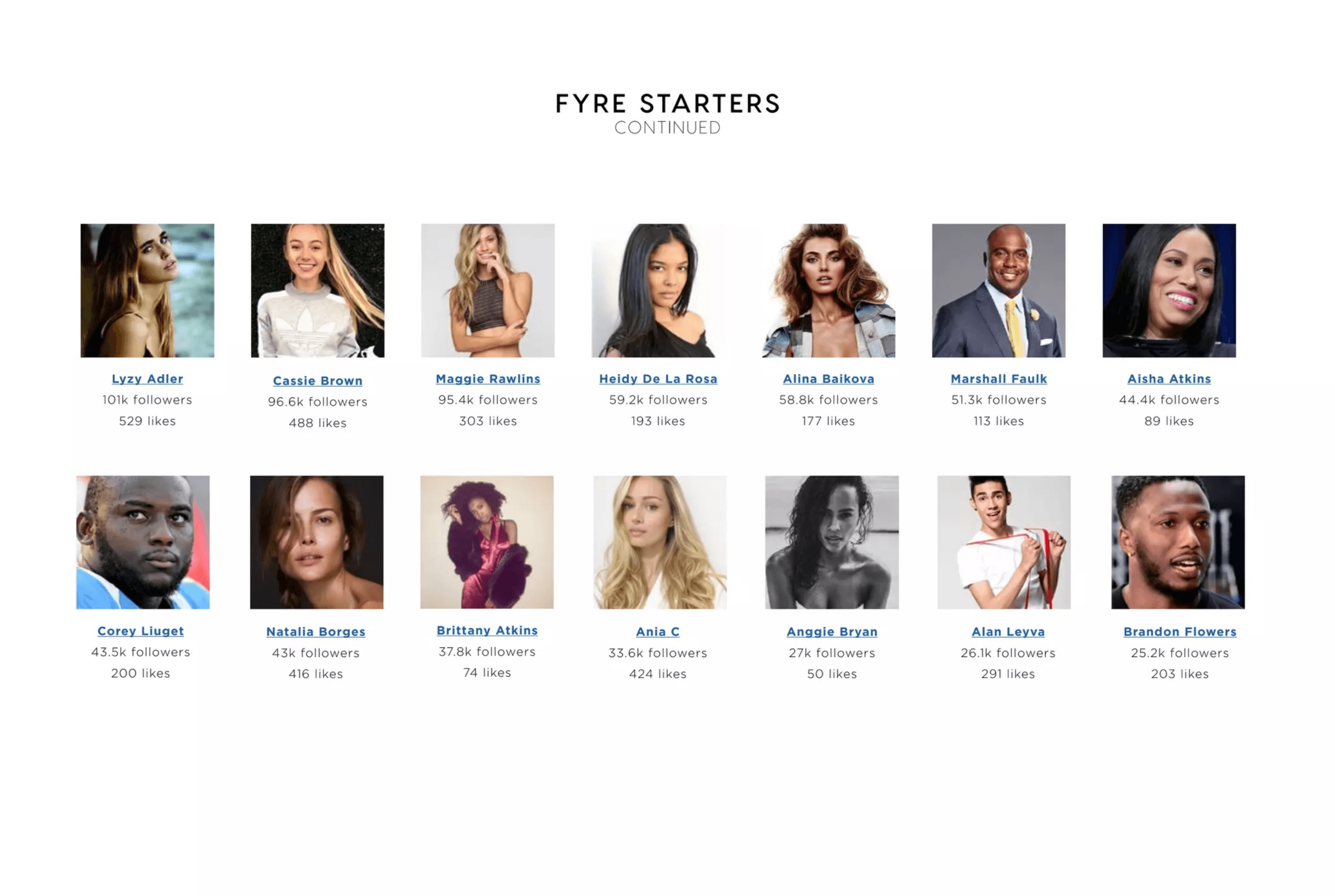 Fyre Festival pitch deck, Fyre Starters continued