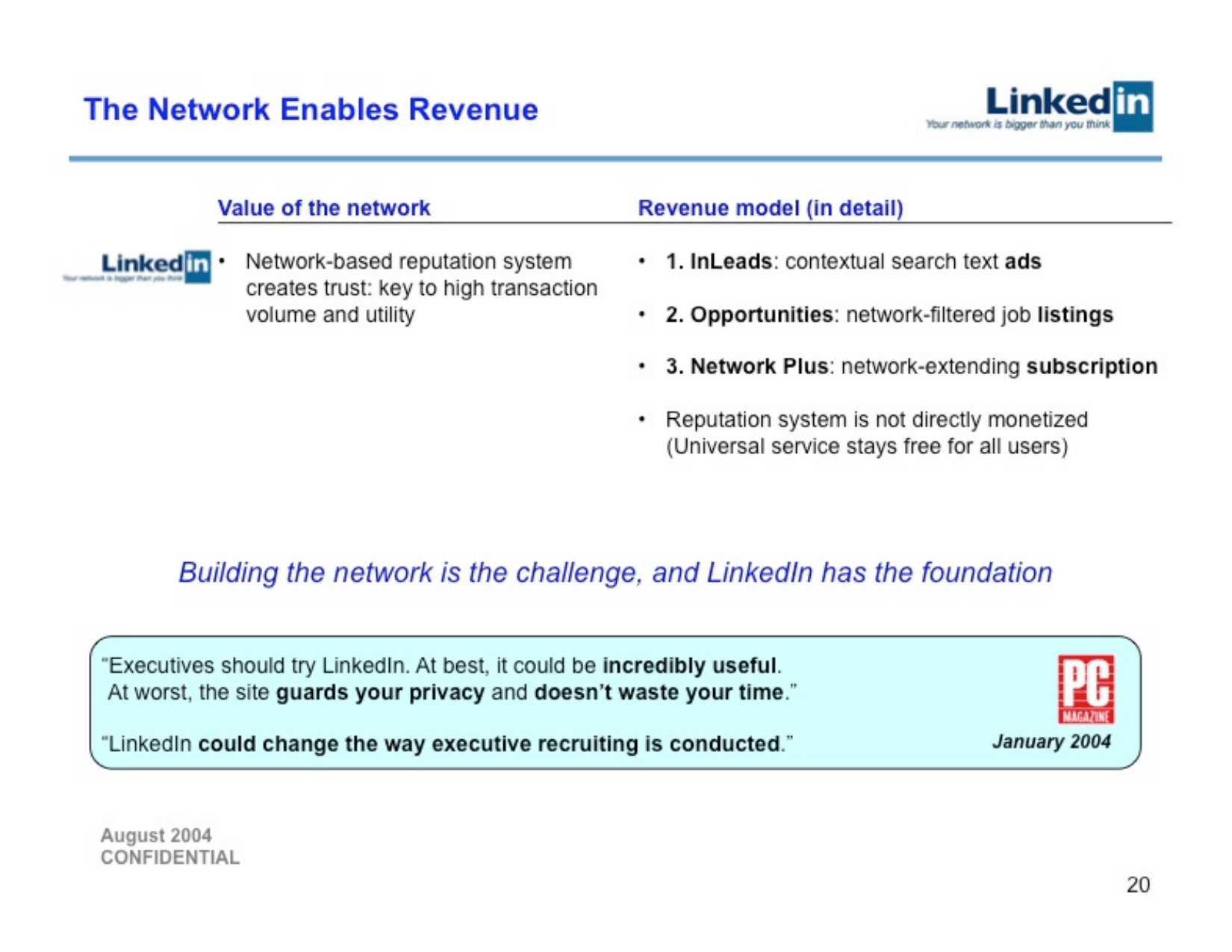 LinkedIn pitch deck, LinkedIn revenue model