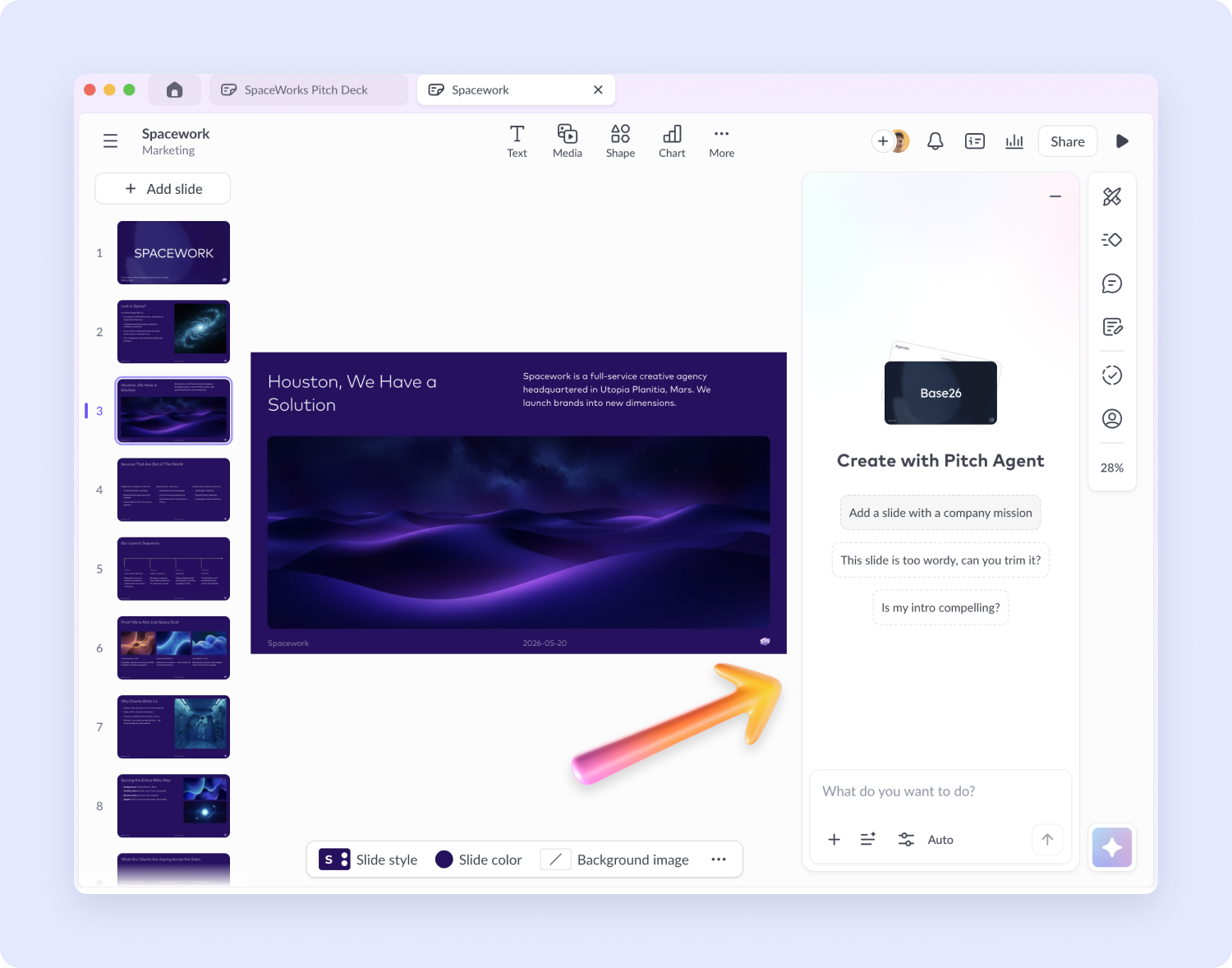 Pitch help center screenshot showing Pitch Agent in the editor